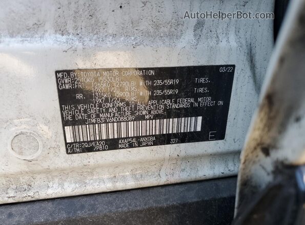 JTMFB3FV6ND088089 2022 TOYOTA RAV4 White Widok naklejki z numerem VIN