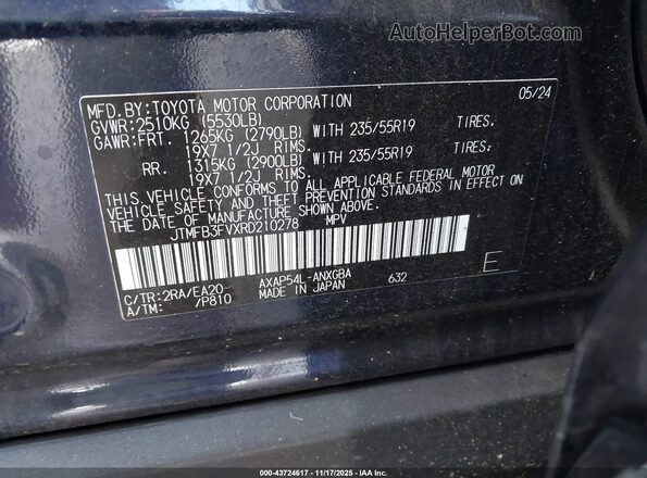 JTMFB3FVXRD210278 2024 TOYOTA RAV4 PRIME Dark Blue Вид подкапотного пространства