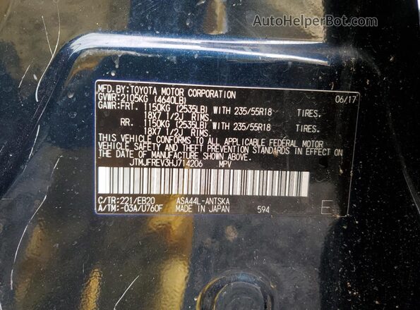 JTMJFREV3HJ714206 2017 TOYOTA RAV4 Blue Vista de la etiqueta del VIN