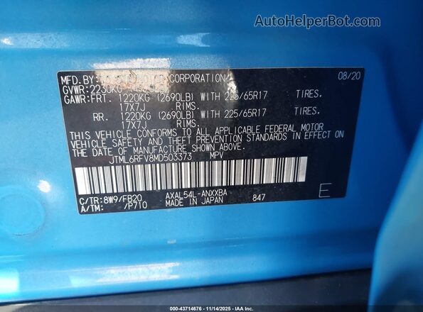 JTML6RFV8MD503373 2021 TOYOTA LE Blue Շարժիչի բաժամունքի տեսք