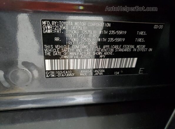 JTMN1RFV4LJ035021 2020 TOYOTA LIMITED Gray 