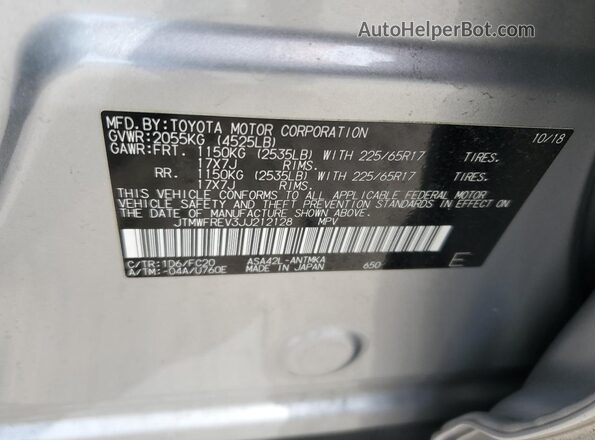 JTMWFREV3JJ212128 2018 TOYOTA RAV4 Silver Widok naklejki z numerem VIN