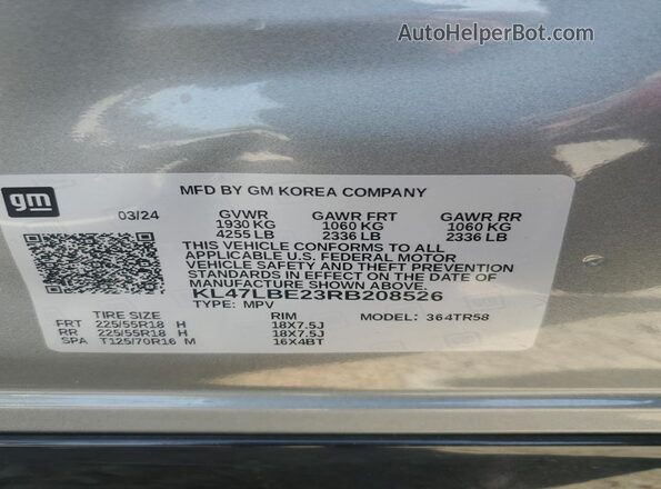 KL47LBE23RB208526 2024 BUICK OTHER Gray VIN կոդի պիտակի տեսք
