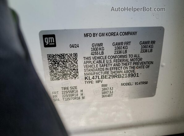 KL47LBE29RB218901 2024 BUICK OTHER White Вид наклейки з VIN-кодом