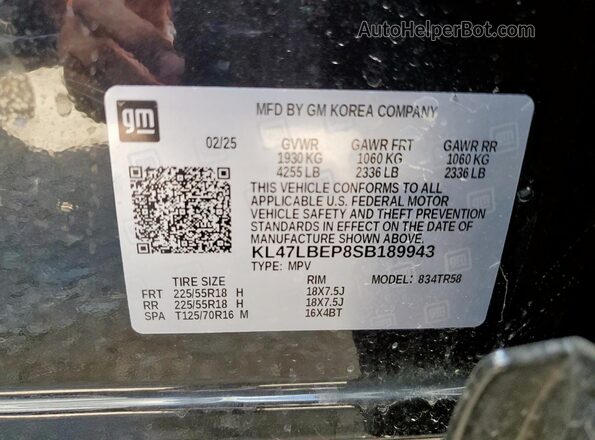KL47LBEP8SB189943 2025 BUICK OTHER Черный Вид наклейки с VIN-кодом