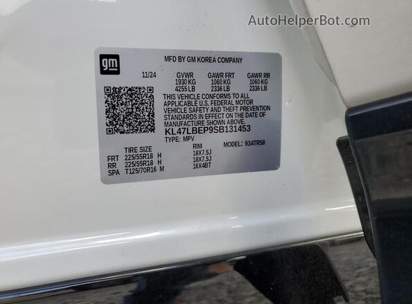 KL47LBEP9SB131453 2025 BUICK OTHER White Widok naklejki z numerem VIN
