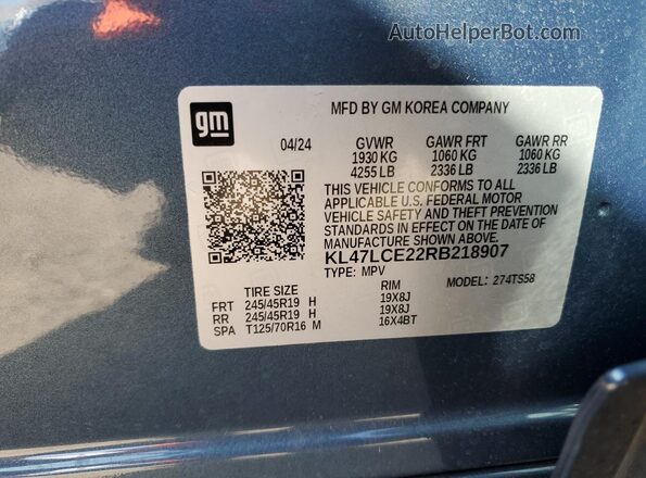 KL47LCE22RB218907 2024 BUICK OTHER Blue VIN կոդի պիտակի տեսք