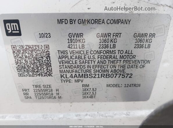 KL4AMBS21RB077572 2024 BUICK ENCORE White Вид підкапотного простору