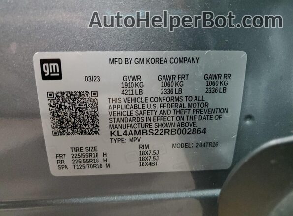 KL4AMBS22RB002864 2024 BUICK ENCORE Gray VIN sticker view
