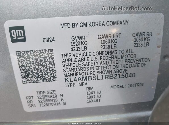 KL4AMBSL1RB215040 2024 BUICK ENCORE Gray Вид підкапотного простору