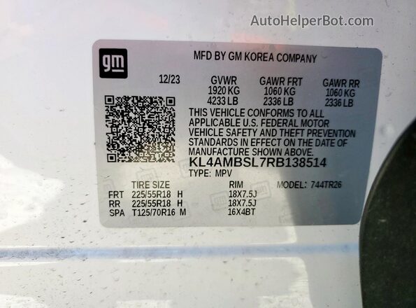 KL4AMBSL7RB138514 2024 BUICK ENCORE White Панорамний вид салону 360°