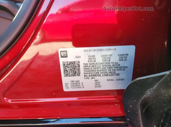 KL4AMDSL1SB125730 2025 BUICK ENCORE Темно-бордовый Вид наклейки с VIN-кодом