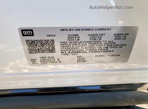 KL4AMDSL7SB076047 2025 BUICK ENCORE White VIN sticker view