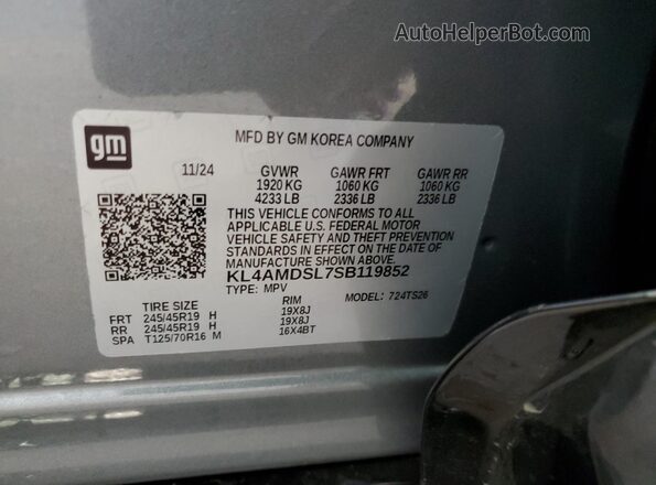 KL4AMDSL7SB119852 2025 BUICK ENCORE Silver Вид наклейки з VIN-кодом