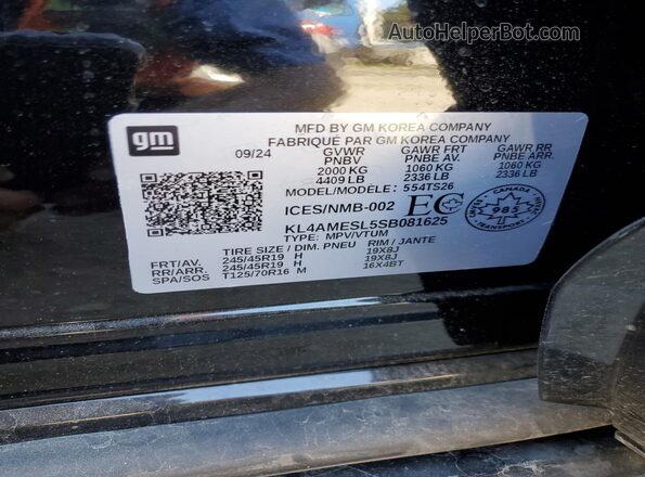 KL4AMESL5SB081625 2025 BUICK ENCORE Black Vista de la etiqueta del VIN