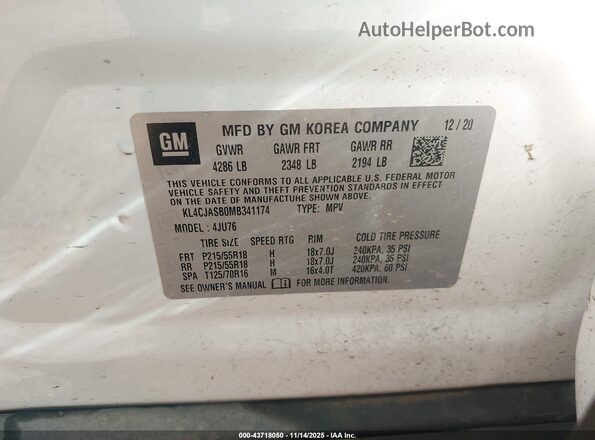 KL4CJASB0MB341174 2021 BUICK ENCORE White Engine compartment view