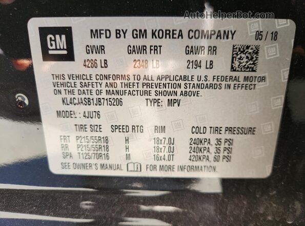 KL4CJASB1JB715206 2018 BUICK ENCORE Black VIN sticker view