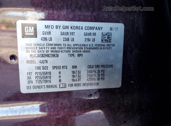 KL4CJASB2HB239638 2017 BUICK ENCORE Burgundy Панорамний вид салону 360°