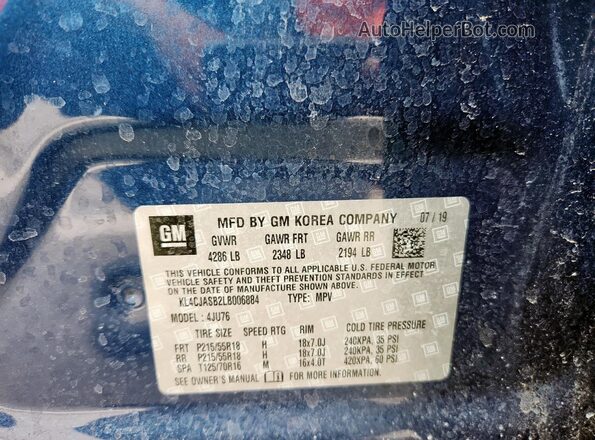 KL4CJASB2LB006884 2020 BUICK ENCORE Blue Вид підкапотного простору