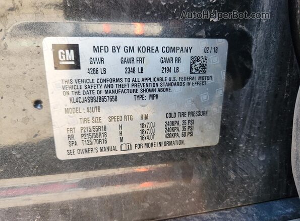 KL4CJASB8JB657658 2018 BUICK ENCORE Gray 