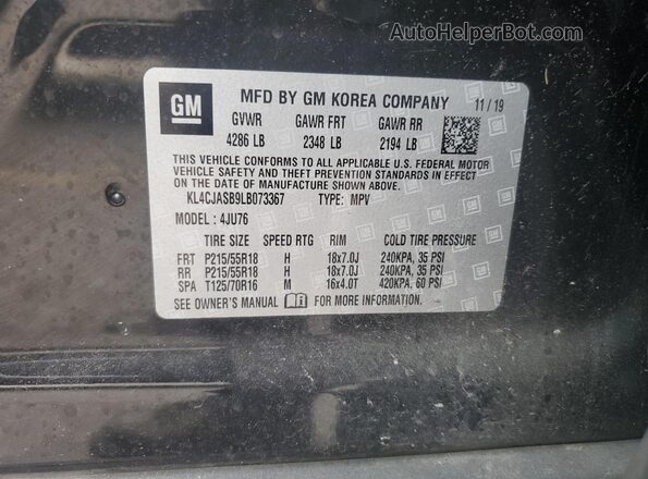 KL4CJASB9LB073367 2020 BUICK ENCORE Black VIN კოდის სტიკერის ხედი