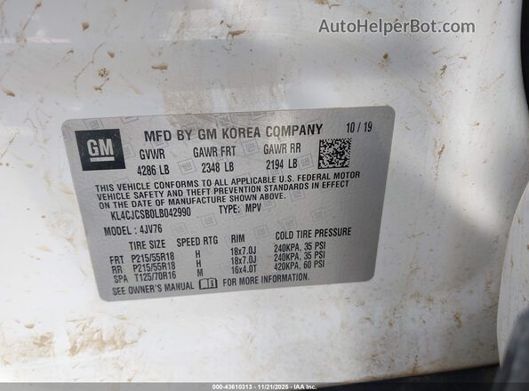 KL4CJCSB0LB042990 2020 BUICK ENCORE White Engine compartment view