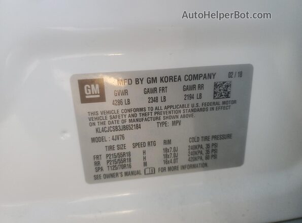 KL4CJCSB3JB652184 2018 BUICK ENCORE Белый 