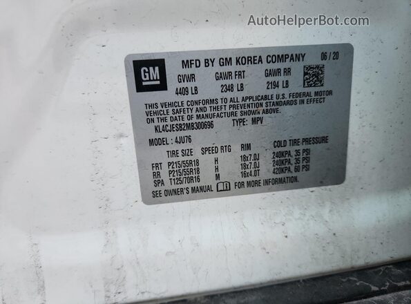 KL4CJESB2MB300696 2021 BUICK ENCORE Белый 