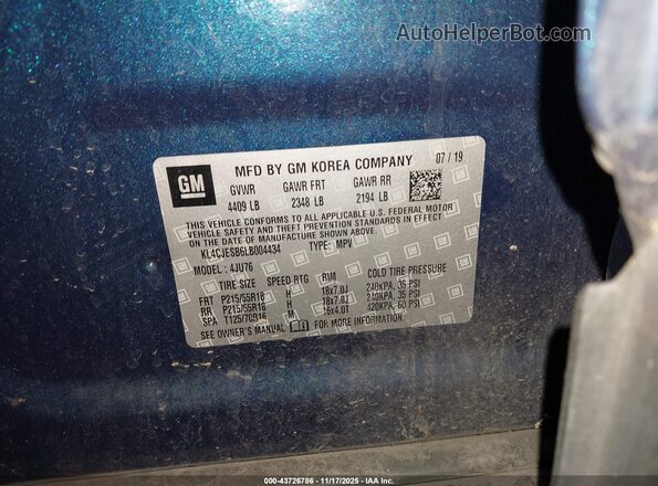 KL4CJESB6LB004434 2020 BUICK ENCORE Blue Engine compartment view