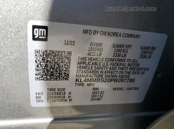 KL4MMBS20PB097788 2023 BUICK ENCORE Gray VIN sticker view