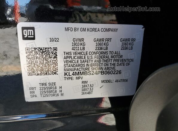 KL4MMBS24PB060226 2023 BUICK ENCORE Черный Вид наклейки с VIN-кодом