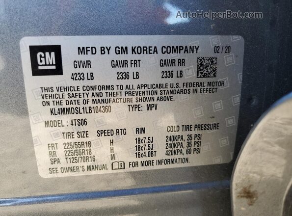 KL4MMDSL1LB104360 2020 BUICK ENCORE Gray Engine compartment view
