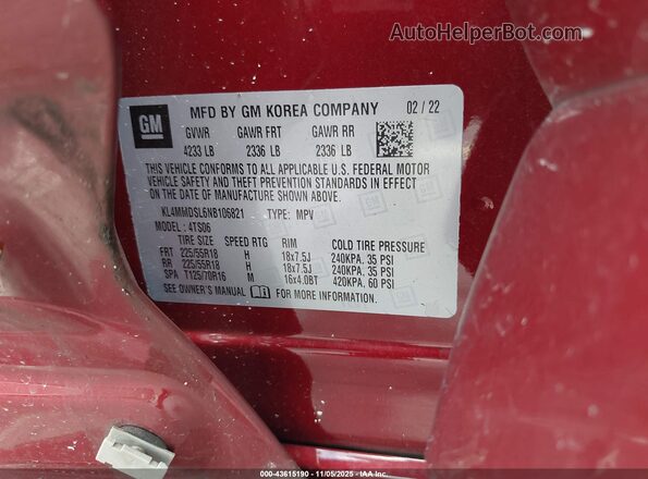 KL4MMDSL6NB106821 2022 BUICK ENCORE Burgundy Vista del compartimento del motor