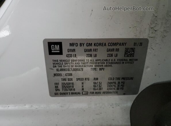 KL4MMDSL7LB095678 2020 BUICK ENCORE White Widok naklejki z numerem VIN