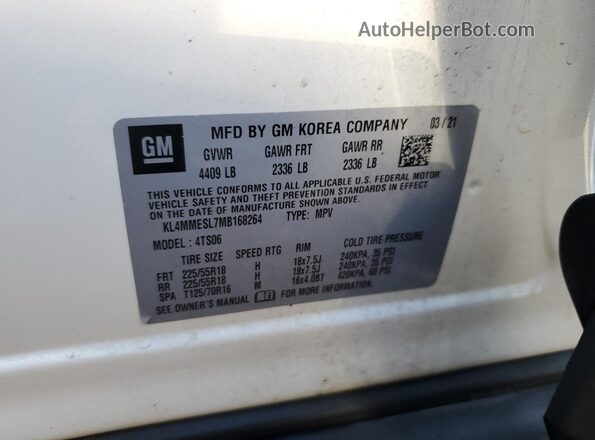 KL4MMESL7MB168264 2021 BUICK ENCORE White VIN կոդի պիտակի տեսք