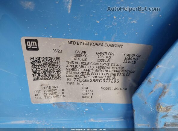 KL77LGE28RC077295 2024 CHEVROLET TRAX Blue ძრავის განყოფილების ხედი