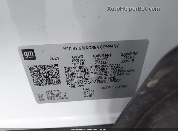 KL79MMS22RB215637 2024 CHEVROLET TRAILBLAZER White Вид підкапотного простору