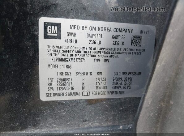 KL79MMS2XMB175574 2021 CHEVROLET TRAILBLAZER Black Engine compartment view