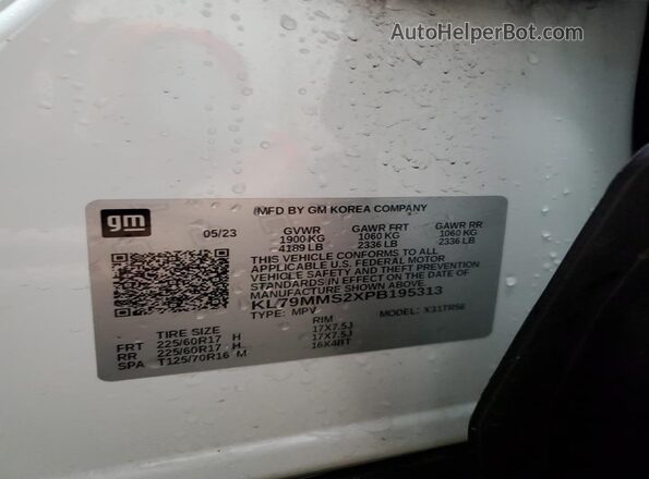 KL79MMS2XPB195313 2023 CHEVROLET TRAILBLAZER White VIN sticker view