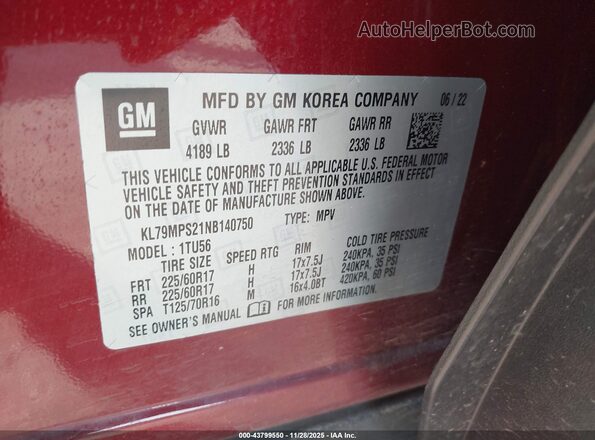 KL79MPS21NB140750 2022 CHEVROLET TRAILBLAZER Red Widok komory silnika