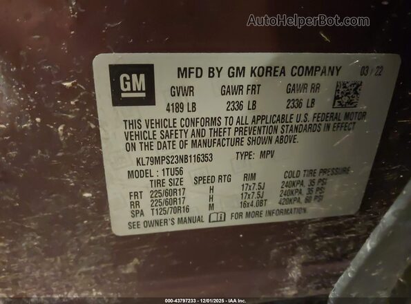 KL79MPS23NB116353 2022 CHEVROLET TRAILBLAZER Purple Widok komory silnika
