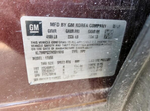 KL79MPS27NB011010 2022 CHEVROLET TRAILBLAZER Maroon Widok wnętrza 360 stopni