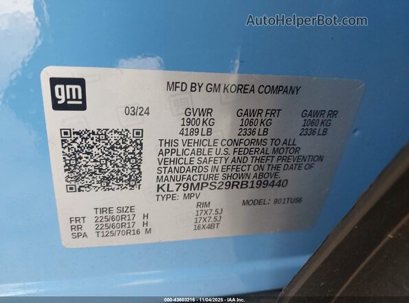 KL79MPS29RB199440 2024 CHEVROLET TRAILBLAZER Blue Vista del compartimento del motor