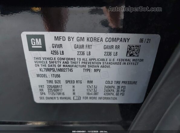 KL79MPSL1NB027745 2022 CHEVROLET TRAILBLAZER Black Widok komory silnika