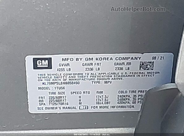KL79MPSL6NB058490 2022 CHEVROLET TRAILBLAZER Gray Engine compartment view