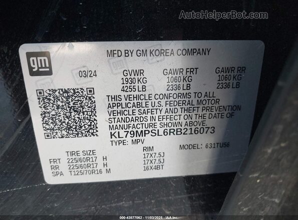 KL79MPSL6RB216073 2024 CHEVROLET TRAILBLAZER Black Вид підкапотного простору