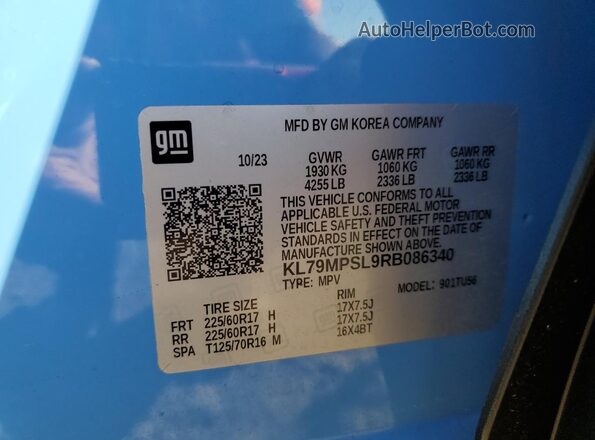 KL79MPSL9RB086340 2024 CHEVROLET TRAILBLAZER Blue Вид наклейки з VIN-кодом