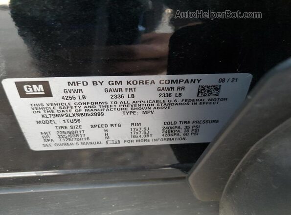 KL79MPSLXNB052899 2022 CHEVROLET TRAILBLAZER Black VIN sticker view