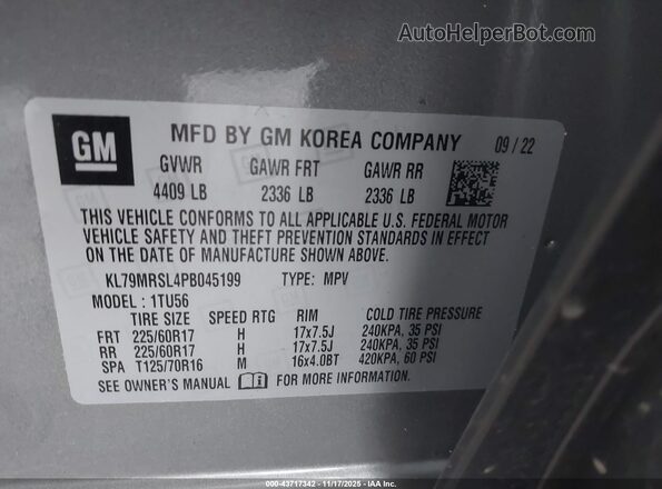 KL79MRSL4PB045199 2023 CHEVROLET TRAILBLAZER Серый Вид подкапотного пространства
