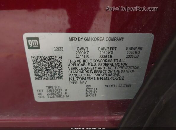 KL79MRSL9RB145382 2024 CHEVROLET TRAILBLAZER Maroon Engine compartment view